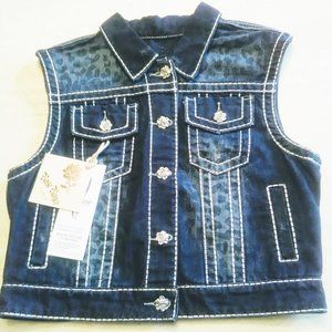 ROYCE ROYCE ANIMAL PRINT JEAN JACKET VEST SIZE M